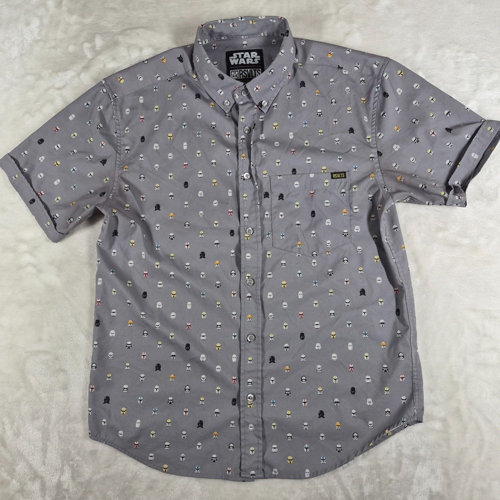 RSVLTS Star Wars Button Down Shirt Men's Medium Gray Kunuflex Lil Troopers